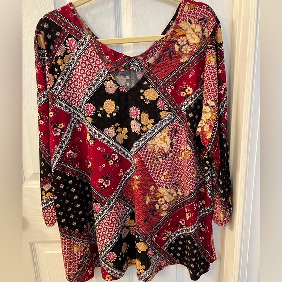 Westport Boho Patchwork Print Flounce Tunic Top Sz 2X - Picture 2 of 6